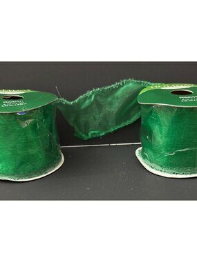 2.5 " x 12 yds each Green Wired Ribbon